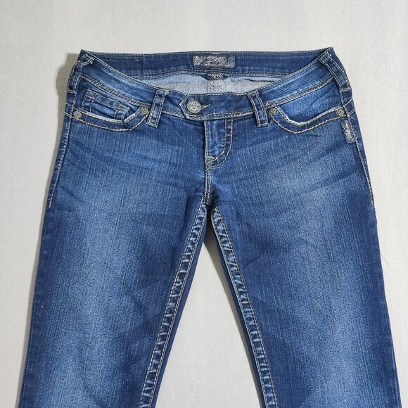 Silver Jeans Tuesday 16 1/2 low-rise slim bootcut women's sz W28/L33 indigo blue - Picture 2 of 16